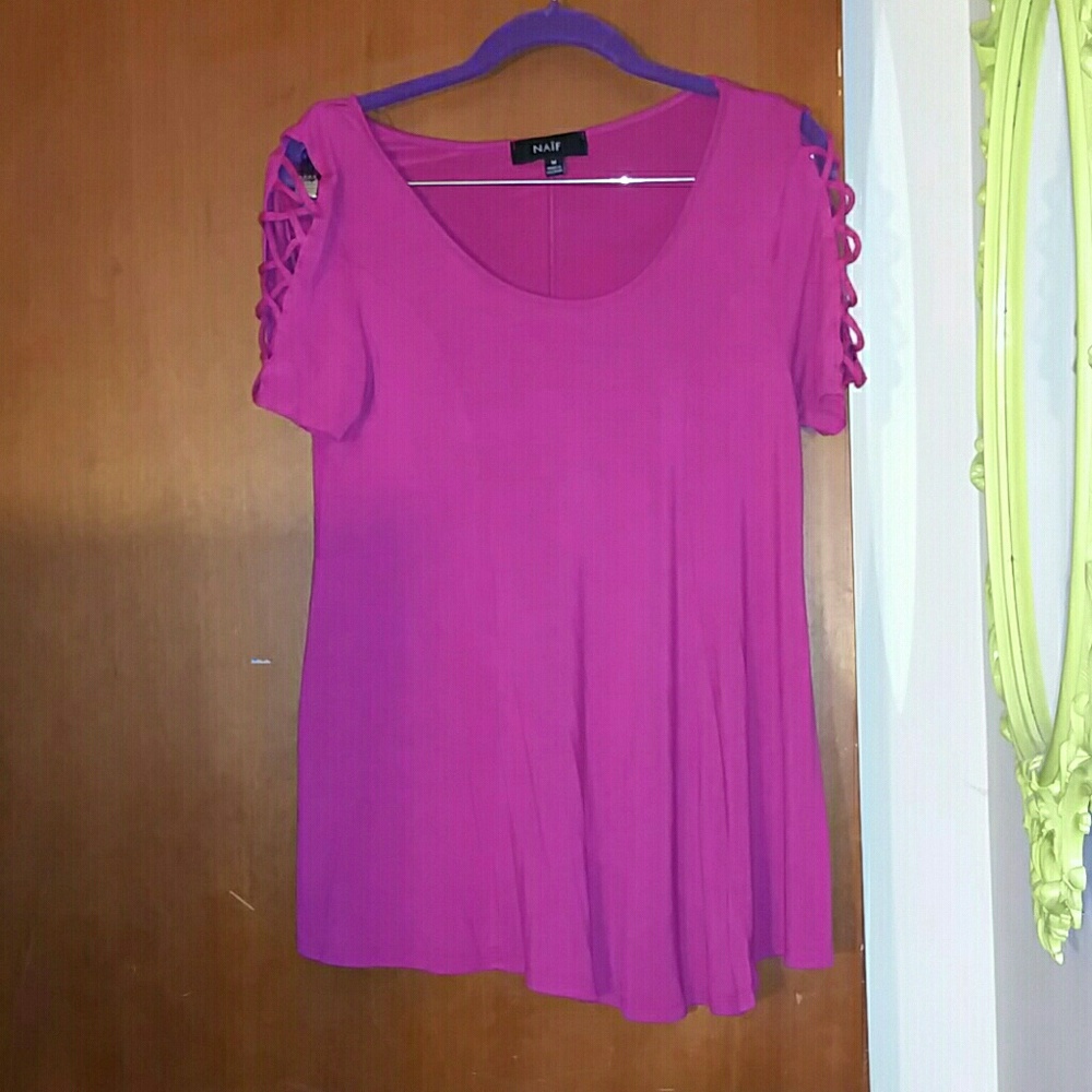 Fuchsia flowy top with criss-cross shoulders